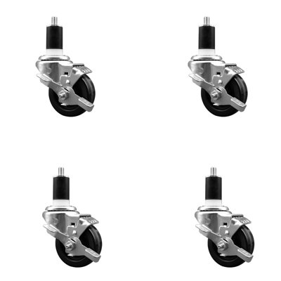 3 Inch SS Phenolic Swivel 1-1/2 Inch Expanding Stem Caster Set with Brake SCC