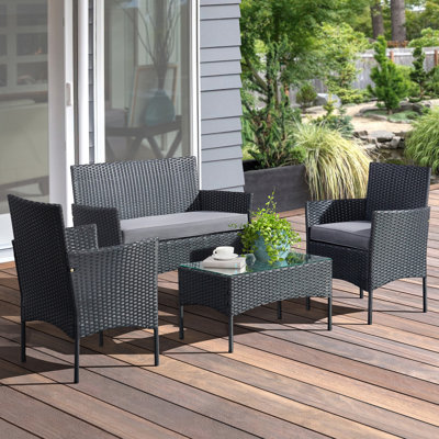 Ensemble de mobilier de jardin en rotin 4 pièces Lavish Home (noir)