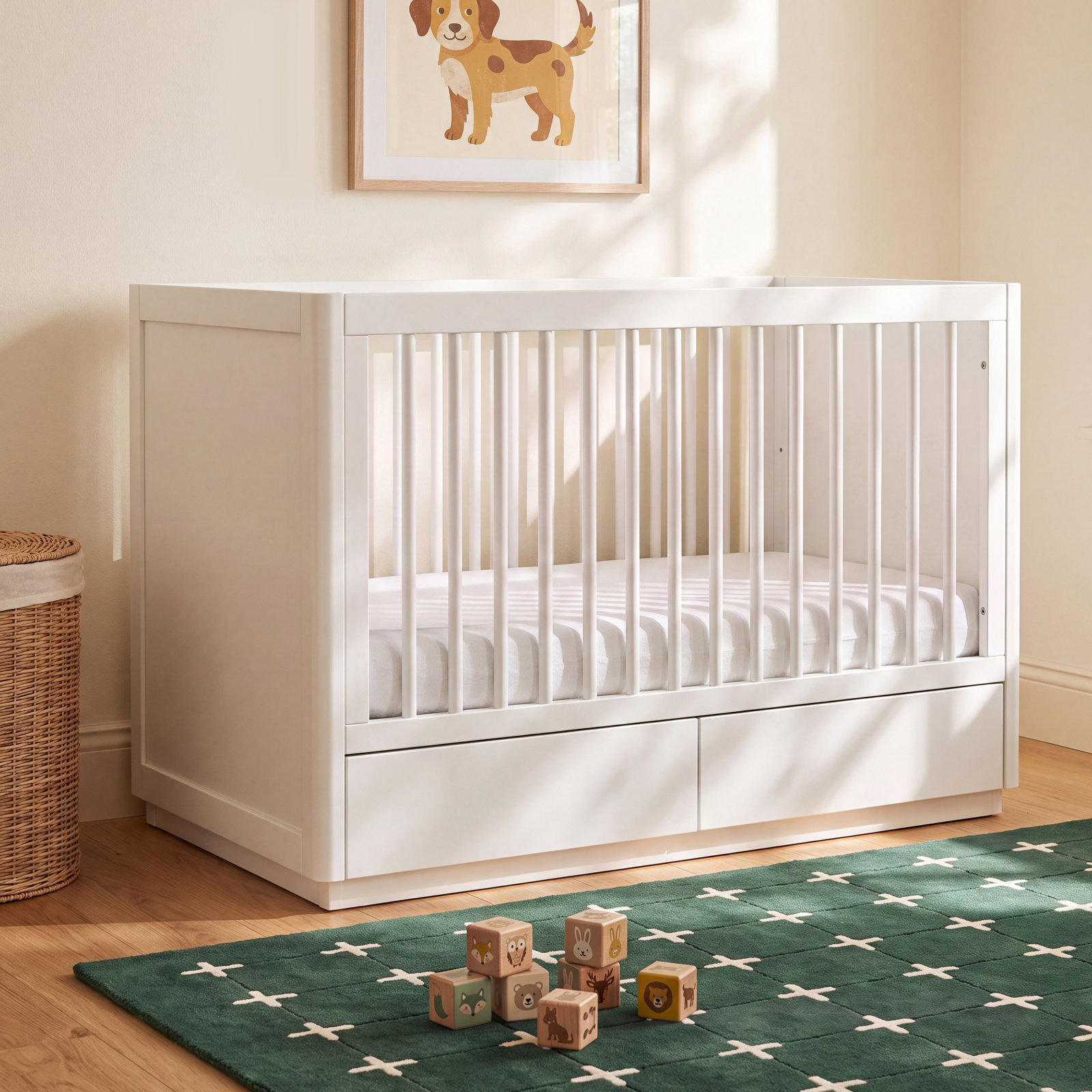 Bento Pine 3-in-1 Convertible Crib, White