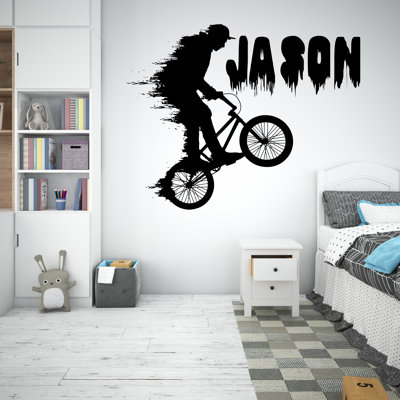 Adhésif décoratif vélo BMX, nom personnalisé, décalcomanies personnalisées, autocollant mural vélo, décoration murale pour chambre de garçon, vinyle 267LU