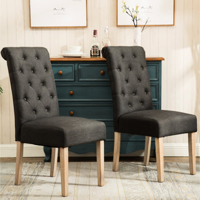Chaises de salle à manger en bois massif Habit (2), gris anthracite, revêtement moderne, chaise élégante en bois, sièges rembourrés, pieds élégants pour la maison