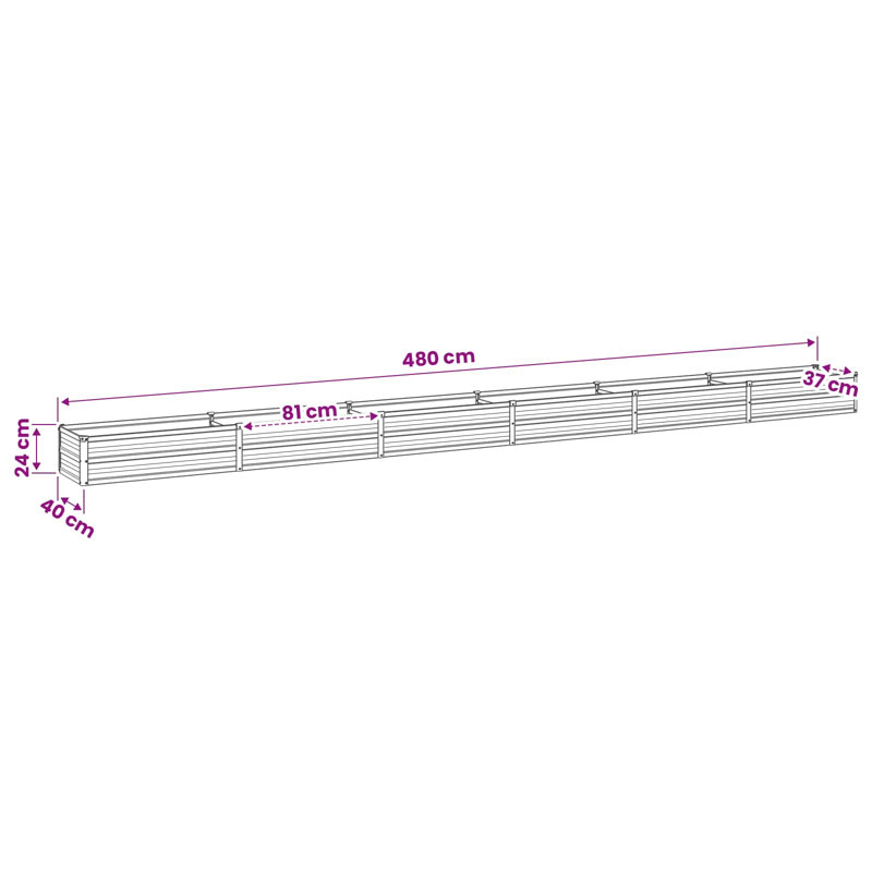 Raised Garden Bed, 24cm H x 480cm W x 40cm D, Silver