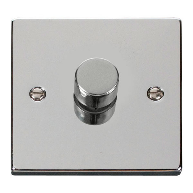 Polished Chrome 1 Gang 2 Way LED 100W Trailing Edge Dimmer Light Switch