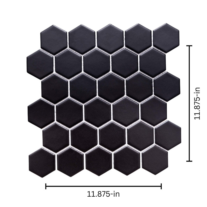 HoneyComb 2" x 2" Porcelain Mosaic Tile, Black