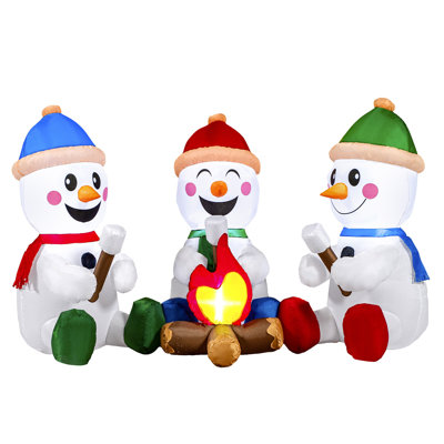 Décoration de Noël gonflable de bonhomme de neige de 6 pi de long avec feu de camp avec lumières DEL intégrées