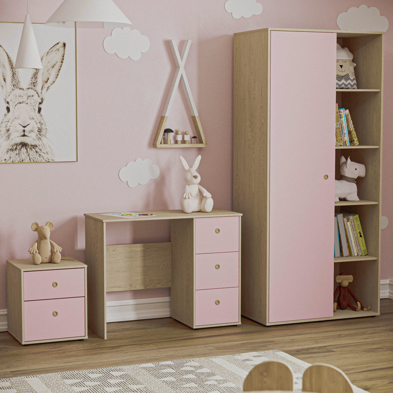 Eberly Bedroom Set, Pink/Oak