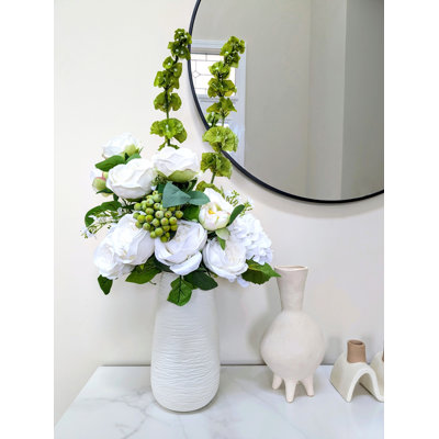 White Rose and Hydrangea Silk Flower Arrangement