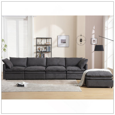 Canapé modulaire moderne en forme de U, canapé rembourré 5 places, canapé-lit avec méridienne pour salon, appartement, gris foncé, polyester