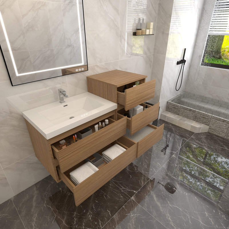 Ensemble de meuble-lavabo mural simple 55 po Moreno Bailey, Palissandre
