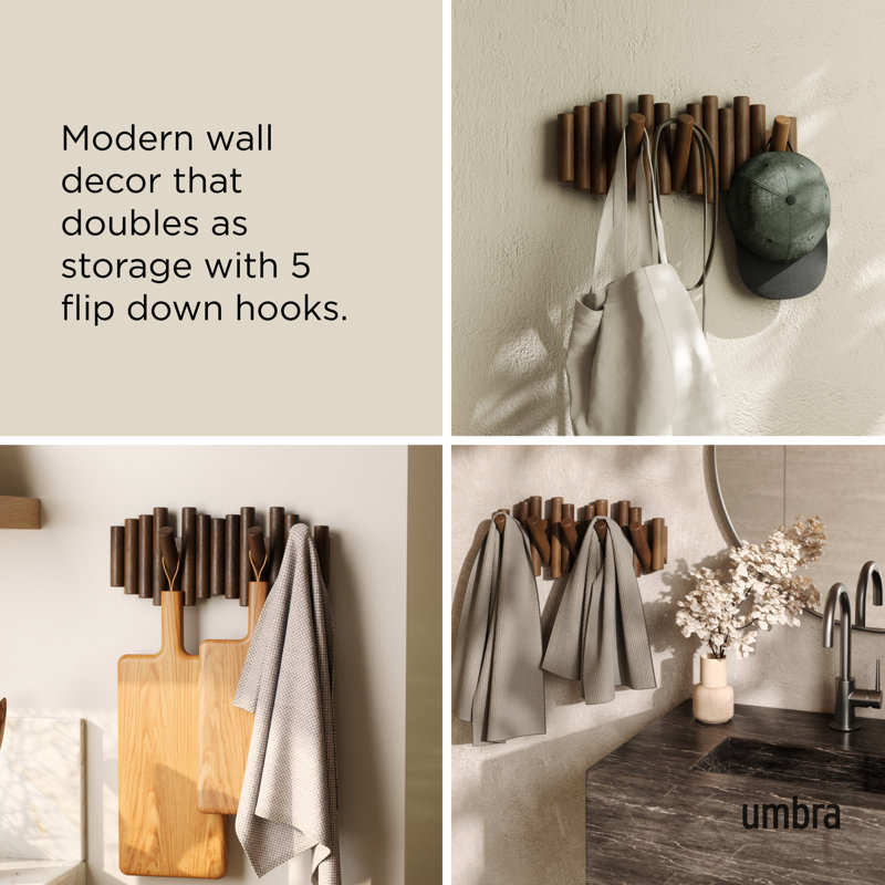 5 - Hook Solid Wood Coat Rack, Walnut