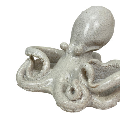 Ensemble salière et poivrière en résine blanc cassé, motif pieuvre, verre et métal, 14 cm de large