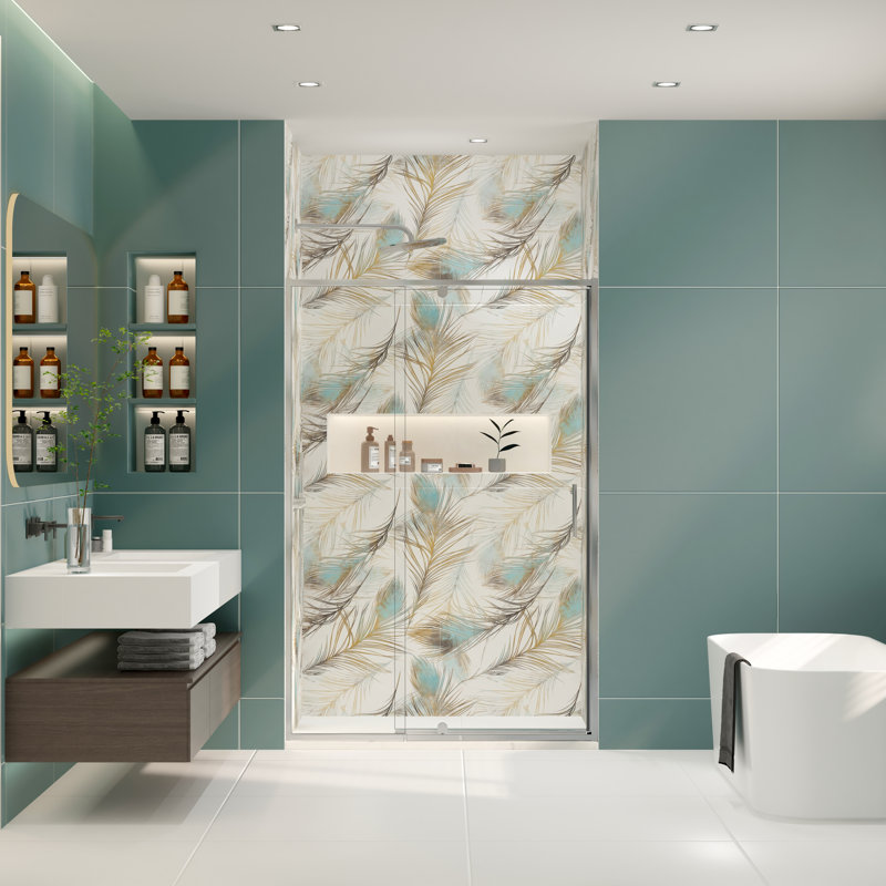 privdr 44"-48" x 71" H Pivot Swing Semi-Frameless Shower Door, Chrome