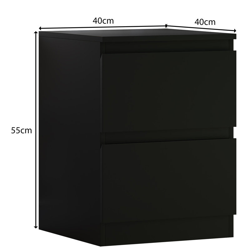 Stora 2 Drawer Bedside Table Nightstand Cabinet, Black