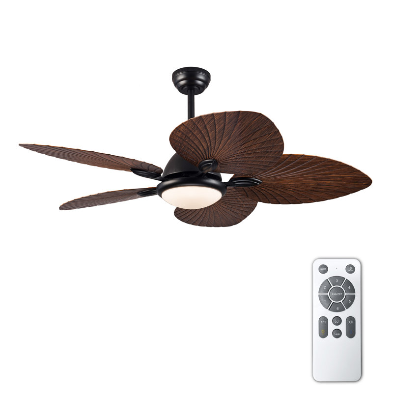 Ventilateur de plafond 52 po à 5 pales en feuilles de palmier tropicales avec lumière et télécommande 52 po