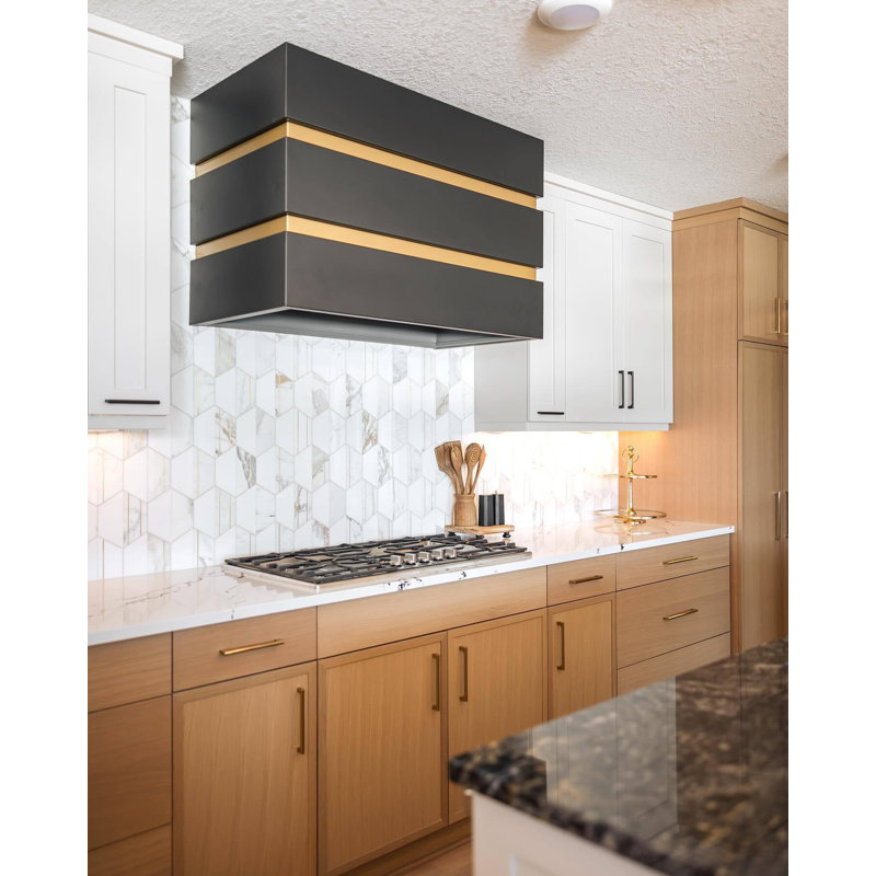 Fuse 6" Hexagon Polished Marble And Brass Inlay Mosaic, Bianco/Brass