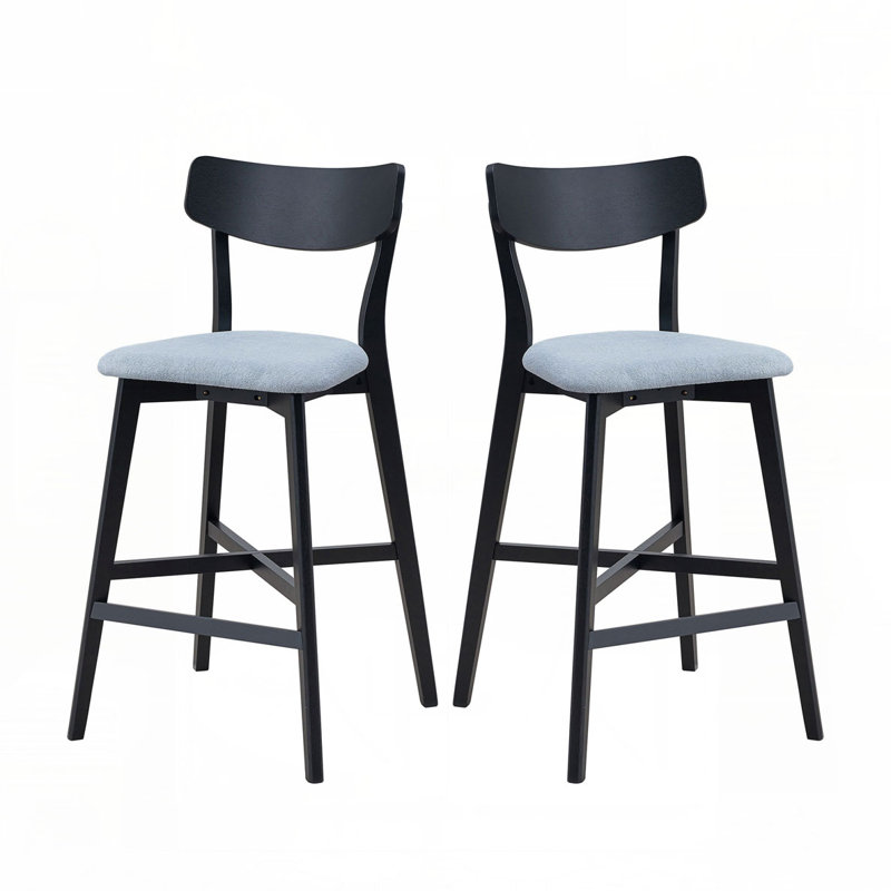 Chaises de bar rembourrées en bois avec repose-pieds, Siège gris / cadre noir