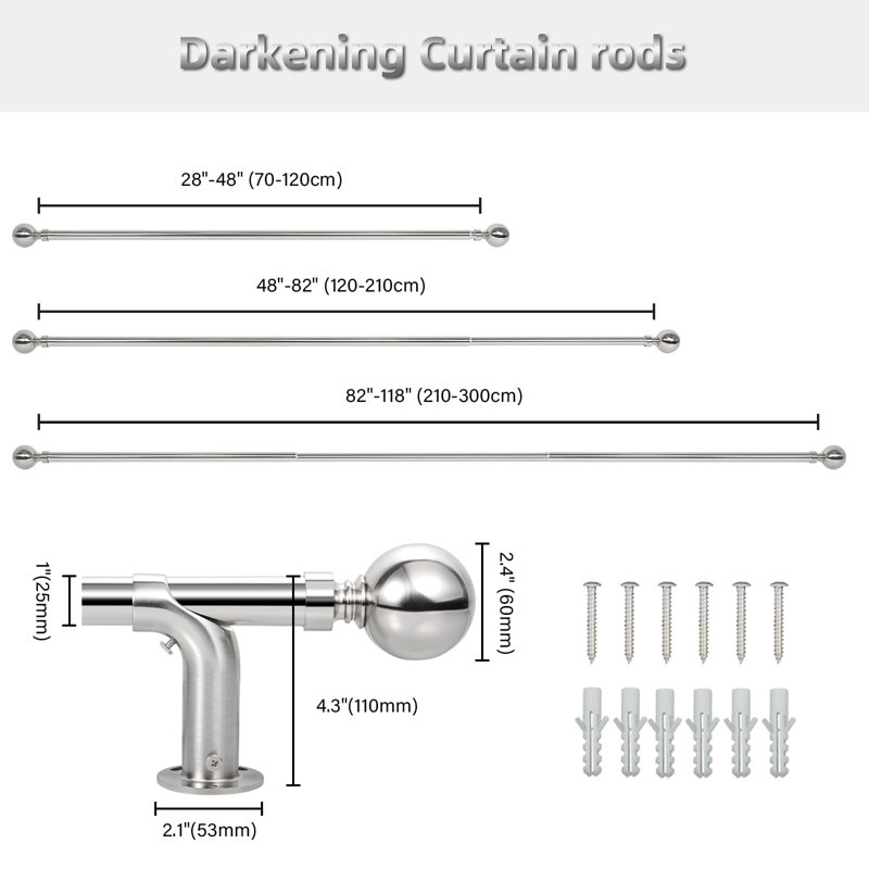 Demeturis Curtain Track/Rail, Brushed Nickel, 120cm - 210cm