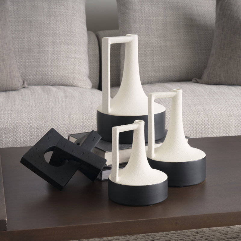 Vase de table en céramique Alisone, Blanc / noir, H 10 po x l 7 po x P 7 po