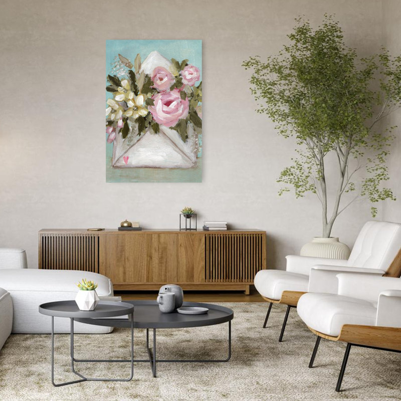 «Love lettre I», art mural abstrait contemporain et romantique, 48" H x 32" W
