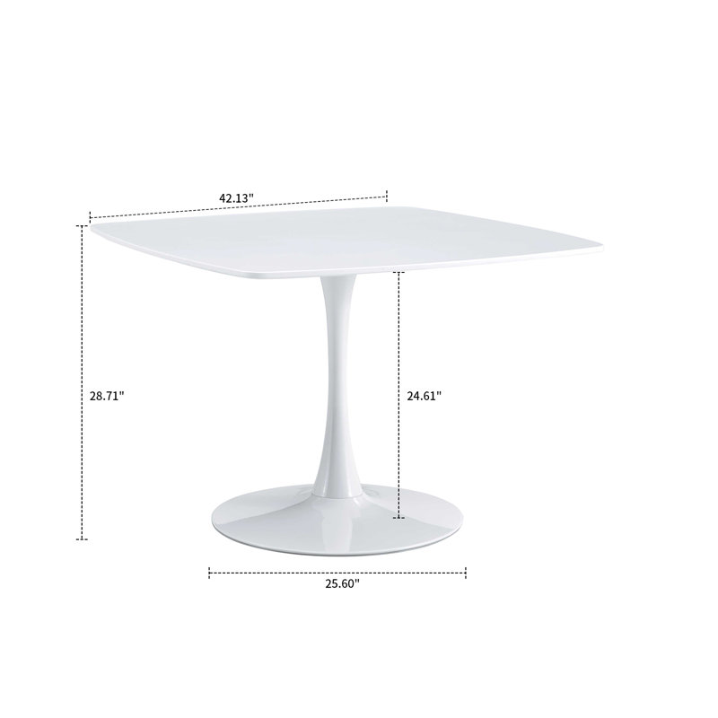 Table de salle à manger Rivkah, H 28,71 po x L 42,11 po x l 42,11 po, Blanc mat, Blanc mat
