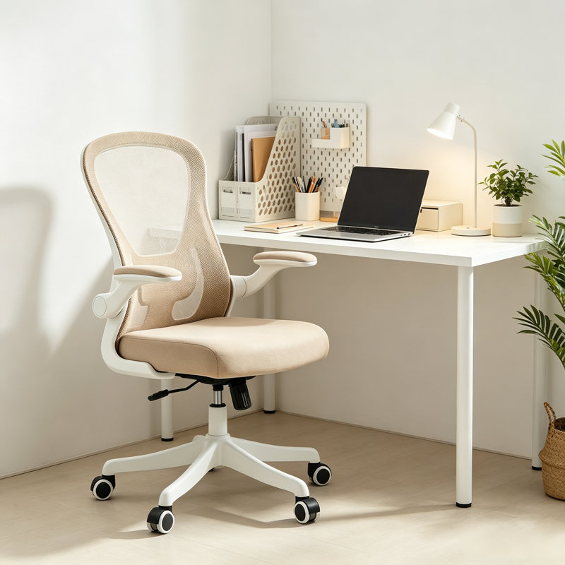Ergonomic, breathable mesh office chair with lumbar support, reclining backrest, sturdy base, and quiet casters (khaki)