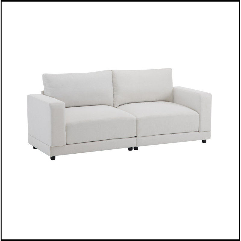 Comfortable Modern Sofa with Plush Cushions and Sturdy Construction for Home, Beige Polyester