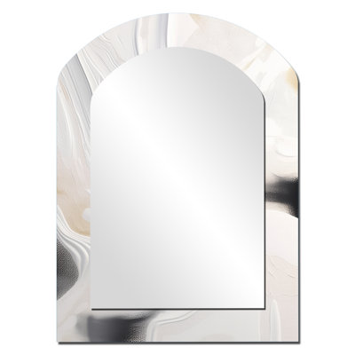 Blanc et or ondulations de pierre - miroir mural en marbre, miroir décoratif asymétrique blanc, impression d'art en métal