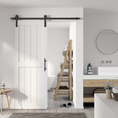Panelled PVC Manufactured Wood Barn Door With Hardware Kit