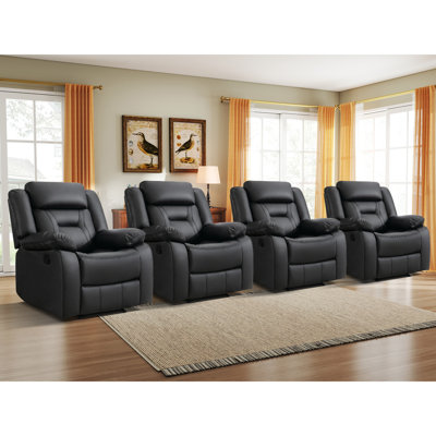 Fauteuil inclinable manuel moderne en cuir respirant avec accoudoirs et dossier rembourrés de 36,6 po de large Ethelwyn (ensemble de 4)