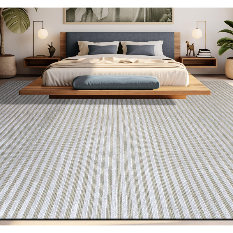 Striped Area Rug in Cream/Gray, Rectangle 9' x 12'