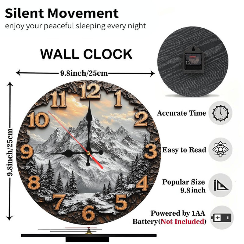 Horloge murale montagne paysage neige hiver