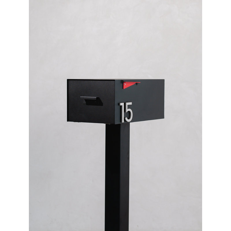 Large Malone Post Mounted Steel Mailbox, Silver, Black, Yes