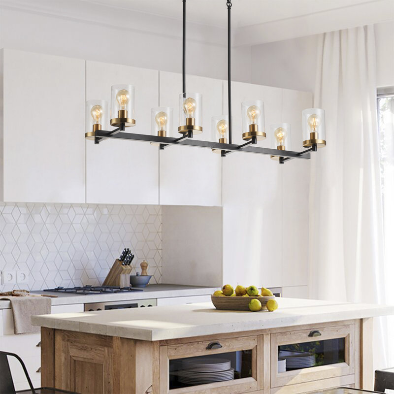 8-Light Clear Glass Pendant Black Dimmable Iron