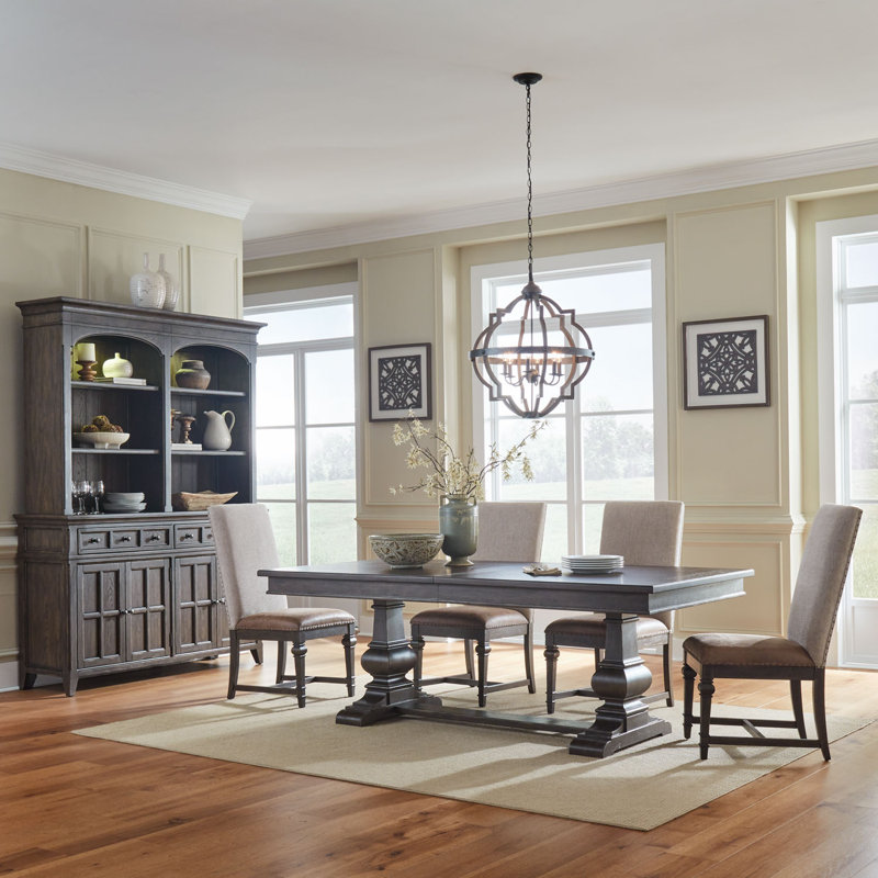  Trelawny 4 Person Trestle Dining Table Set w/ 18" Leaf, 5 Pieces: Table, 4 Chairs