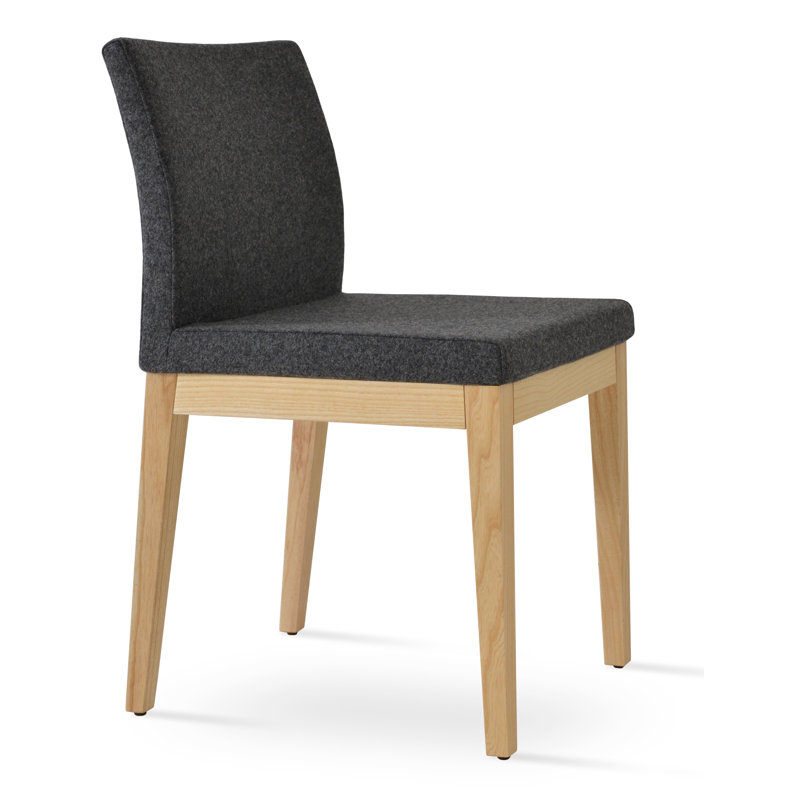 Aria Wood Dining Chair, American Walnut, Dark Gray Wool
