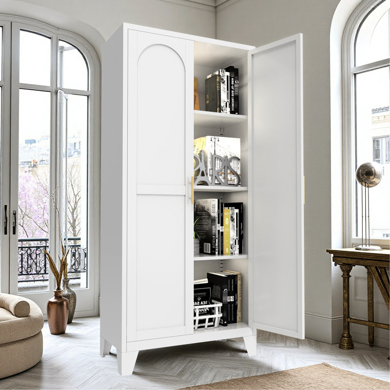Armoire de rangement blanche en acier de 61 po avec tablettes réglables pour le salon, la chambre à coucher et le bureau - Extérieur à griffes, portes en métal 2 pièces à assemblage simple dans la cuisine, matériau antirouille, amplement