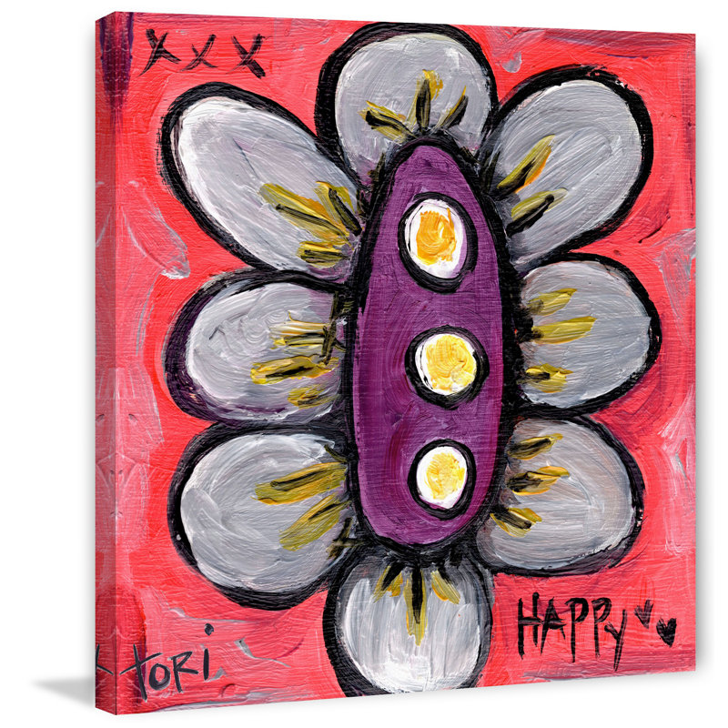 « happy fleur » par tori campisi, reproduction d’art sur toile tendue, H 18 po x l 18 po x P 1,5 po