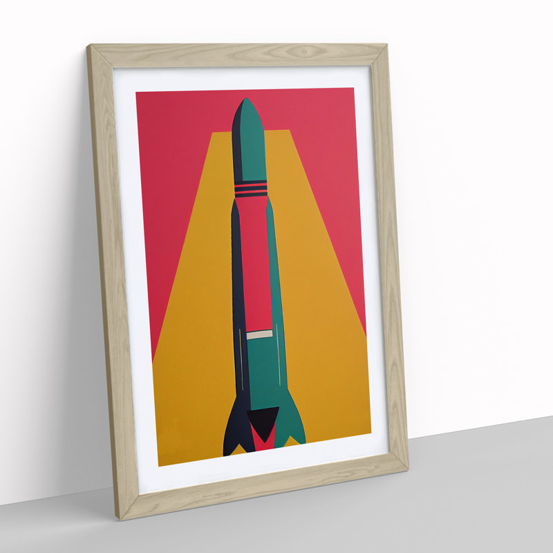 Artistic Spaceship Rocket No.5 - Wall Art, 34cm H x 25cm W, Oak Framed