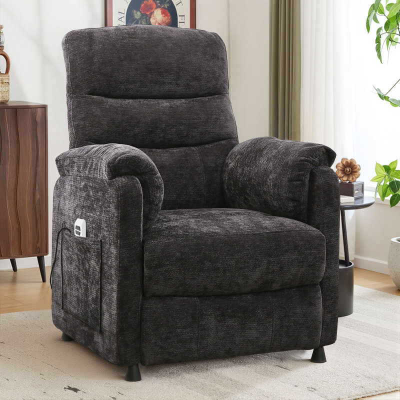 34" Chenille Power Recliner Chair with Side Pockets, Stepless Remote Control, Small Space Electric Recliner, 350 lb Capacity