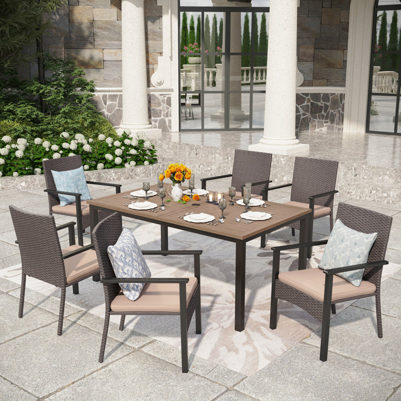 Alyah 6 - Person Patio Dining Set with Rectangular Table , Cushions Included