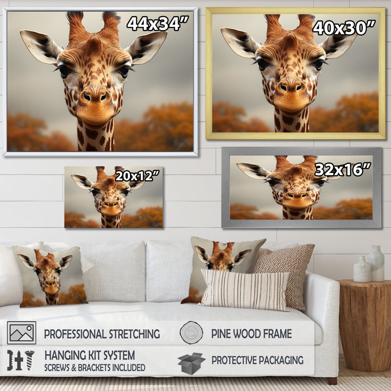 «Kristyle Giraffe Gentle Portrait», reproduction, Cadre simple blanc, H 24 po x l 32 po x P 1 po