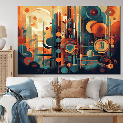 Orange et bleu abstrait nostalgie II - salon d'art moderne Mid-Century