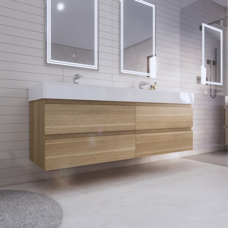Babajide 72'' Double Bathroom Vanity with Acrylic Top, White Oak