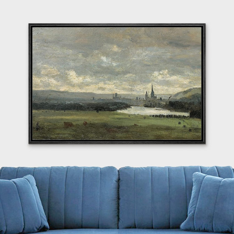 Pastel Storm Cloud Landscape Geometric Canvas Print in Black Frame