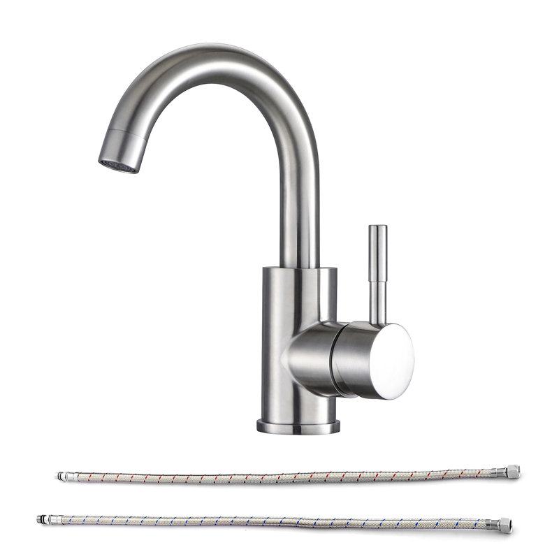 Robinet pour salle de bain à un trou avec poignée simple, Nickel brossé