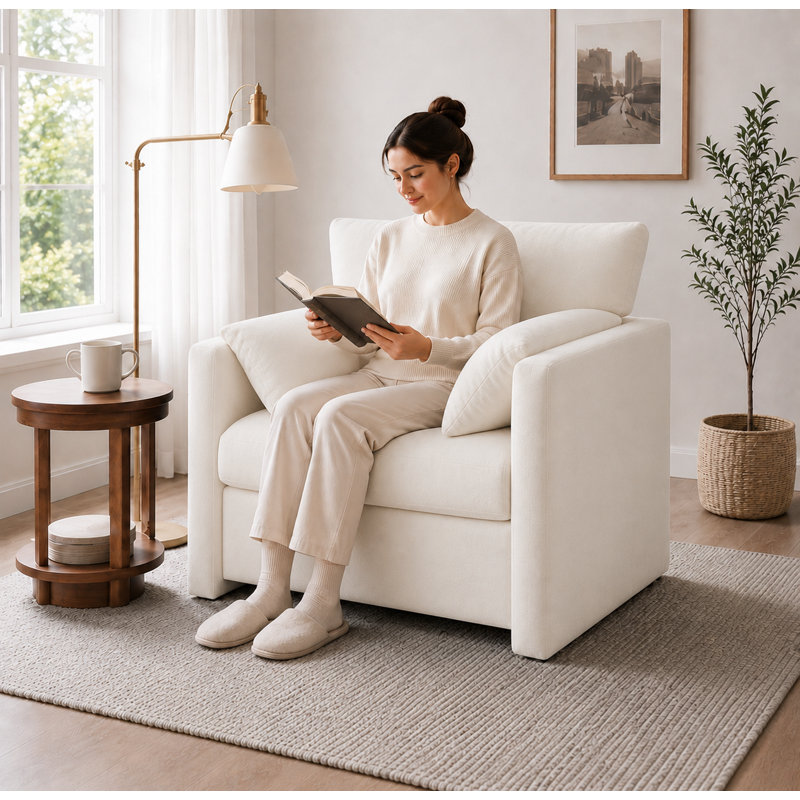 Fauteuil d'appoint surdimensionné en chenille 32,7 po, Beige