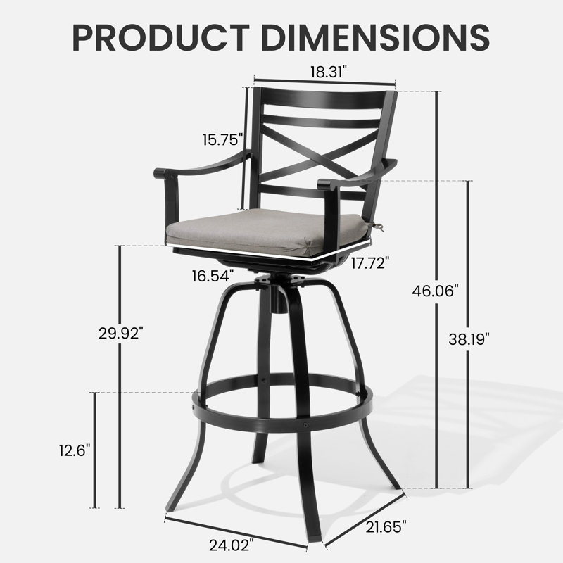 Tabourets de bar pivotants en aluminium avec coussin Sunbrella, Dark Gray