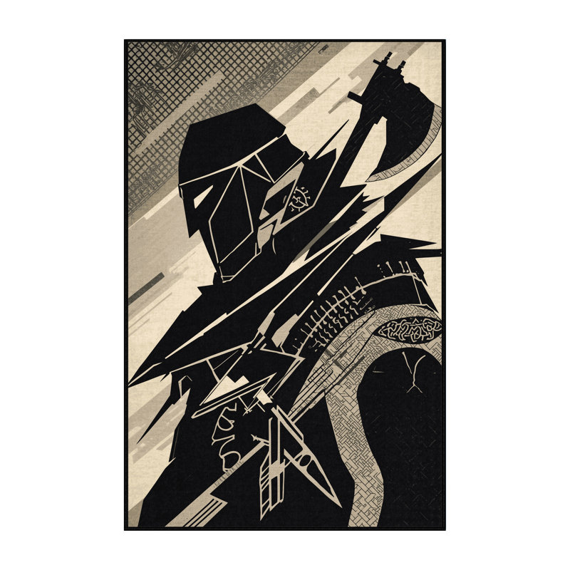 Soft Plush Dupree Berserker Warrior Modern Abstract Area Rug in Black – Black Binding, 5x8