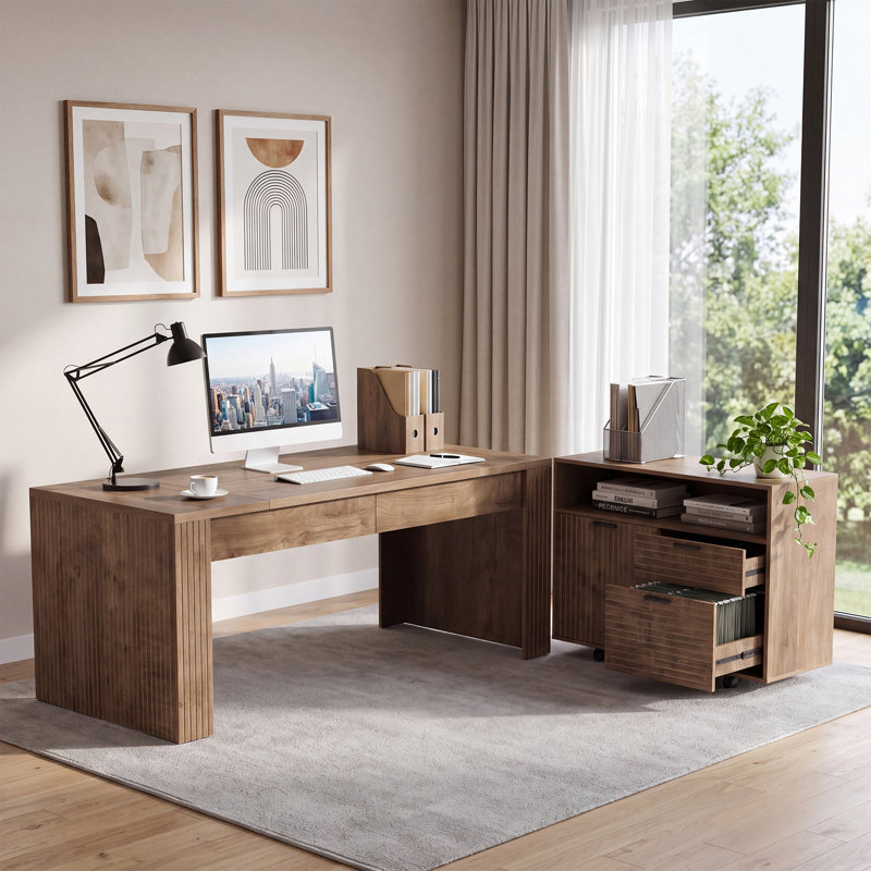 Bureau de direction 71 "avec armoire, ensemble de bureaux en L avec tiroirs et tablettes de rangement