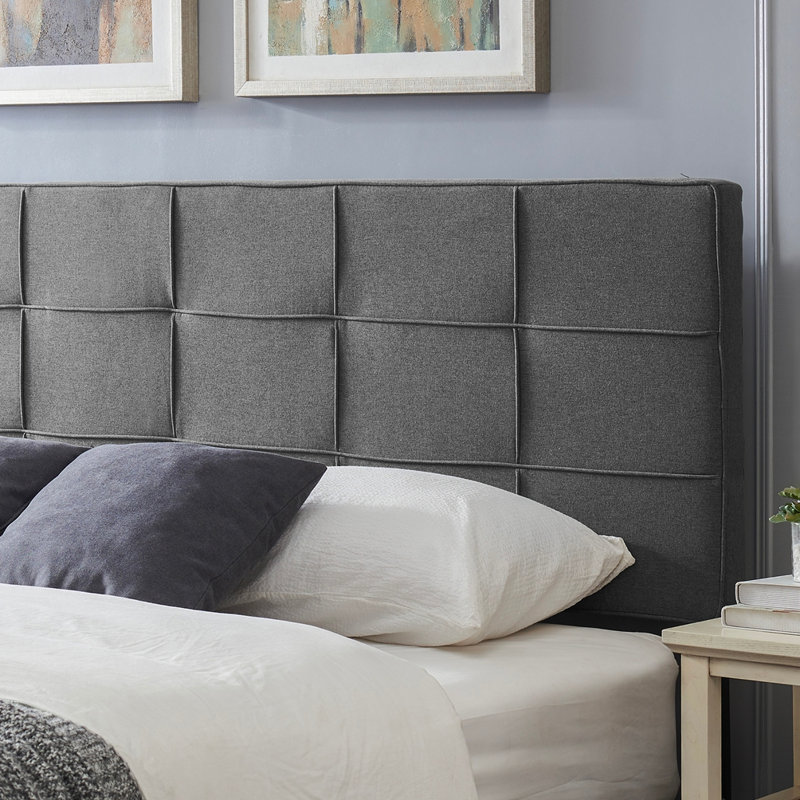 Linen Upholstered Headboards With Metal Leg, Charcoal Gray